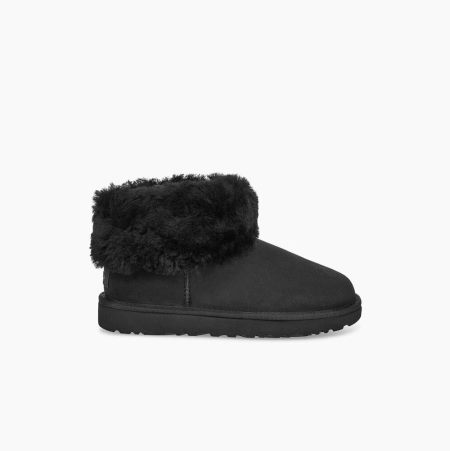 UGG Classic Mini Fluff - Boots Dame - Svart (NO-L088)